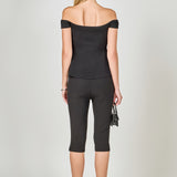 Knit Pleated Off Shoulder Top