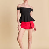 Knit Pleated Off Shoulder Top