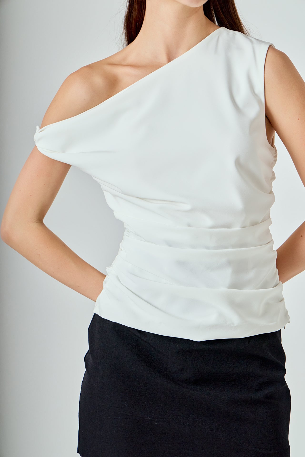 ENDLESS ROSE - Draped One Shoulder Accent Top - TOPS available at Objectrare