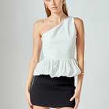 Cotton Blouson Mixed Media Top
