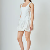 Quinn Mixed Media Scoop Neck Blouson Mini Dress