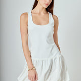 Quinn Mixed Media Scoop Neck Blouson Mini Dress