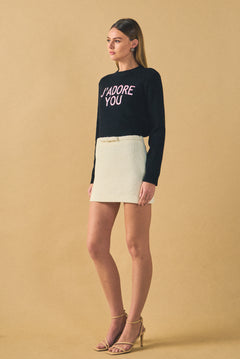 Tweed Bow Belt Mini Skirt