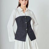 Mixed Media Tweed Poplin Mini Dress