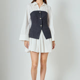 Mixed Media Tweed Poplin Mini Dress