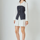 Mixed Media Tweed Poplin Mini Dress