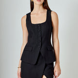 Tweed Buttoned Scoop Neck Vest
