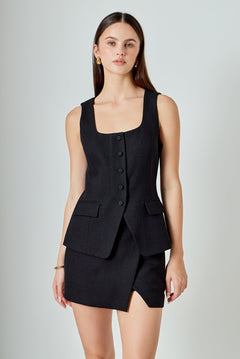 Tweed Buttoned Scoop Neck Vest