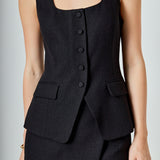 Tweed Buttoned Scoop Neck Vest
