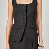Tweed Buttoned Scoop Neck Vest