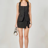 Tweed Buttoned Scoop Neck Vest