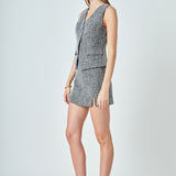 Tweed Front Slit Cutout Mini Skirt