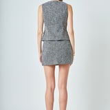 Tweed Front Slit Cutout Mini Skirt