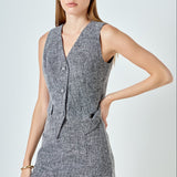 Tweed Front Slit Cutout Mini Skirt