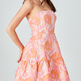 Lindsey Floral Jacquard Strapless Blouson Mini Dress