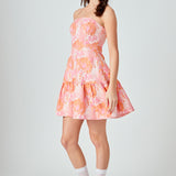 Lindsey Floral Jacquard Strapless Blouson Mini Dress