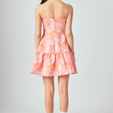 Lindsey Floral Jacquard Strapless Blouson Mini Dress