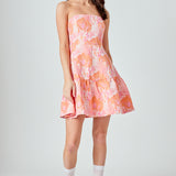 Lindsey Floral Jacquard Strapless Blouson Mini Dress