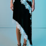 Asymmetrical Lace Trim Midi Skirt