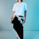 Asymmetrical Lace Trim Midi Skirt