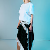 Asymmetrical Lace Trim Midi Skirt