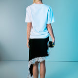 Asymmetrical Lace Trim Midi Skirt