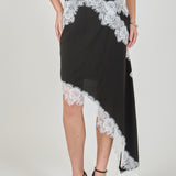 Asymmetrical Lace Trim Midi Skirt