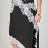 Asymmetrical Lace Trim Midi Skirt