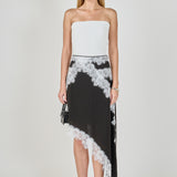 Asymmetrical Lace Trim Midi Skirt