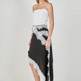 Asymmetrical Lace Trim Midi Skirt
