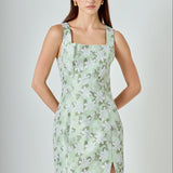 Floral Jacquard Front Slit Mini Dress