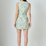 Floral Jacquard Front Slit Mini Dress