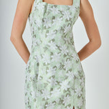 Floral Jacquard Front Slit Mini Dress