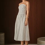 Strapless Polka Dot Taffeta Midi Dress