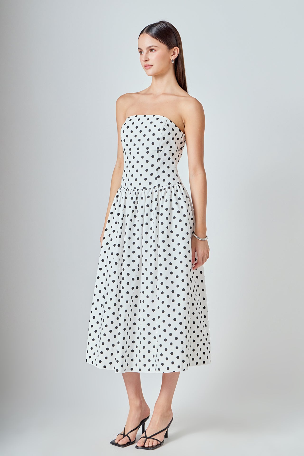 Strapless Polka Dot Taffeta Midi Dress – Endless Rose