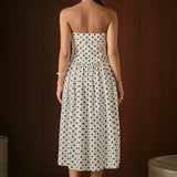 Strapless Polka Dot Taffeta Midi Dress