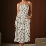 Strapless Polka Dot Taffeta Midi Dress