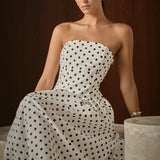 Strapless Polka Dot Taffeta Midi Dress