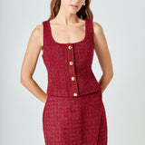 Tweed Scoop Neck Buttoned Top