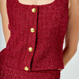 Tweed Scoop Neck Buttoned Top