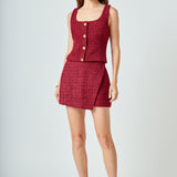 Tweed Front Flap Mini Skirt