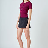 Scalloped Accent Button Knit Top