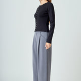 Scalloped Accent Split Long Cardigan