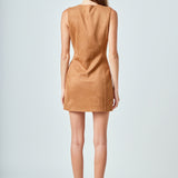 Faux Suede Round Neck Buttoned Mini Dress