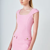 Tweed Cap Sleeve Mini Dress