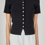 Jewel Buttoned Collared Color Block Top