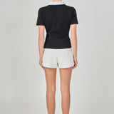 Jewel Buttoned Collared Color Block Top