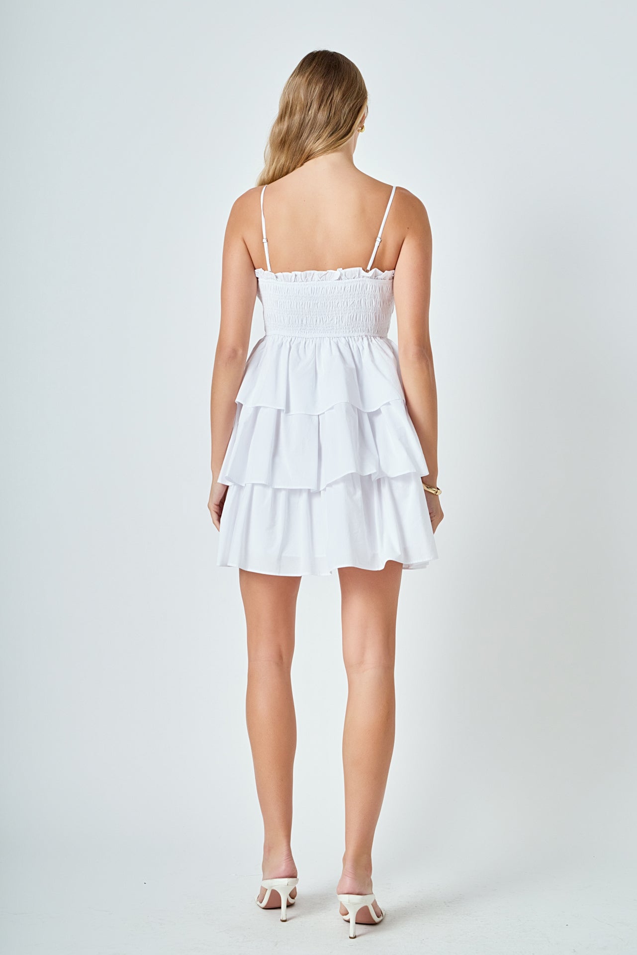 Endless Rose - Spaghetti Smocked Tiered Mini Dress White / M Endless Rose - Spaghetti Smocked Tiered Mini Dress White / M