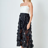 Floral Colorblock Applique Midi Dress