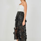 Floral Colorblock Applique Midi Dress